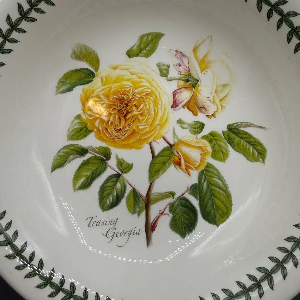 Portmeirion Botanic Roses Pasta Bowls Set of 4 Floral White 8.5in Cottagecore